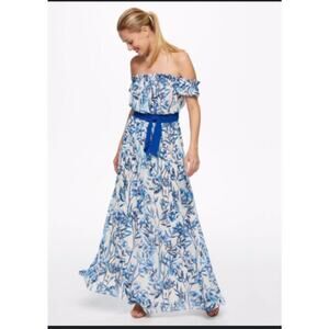 Eliza J Women's Blue & White Floral Print Off The Shoulder Maxi Dress Size 4